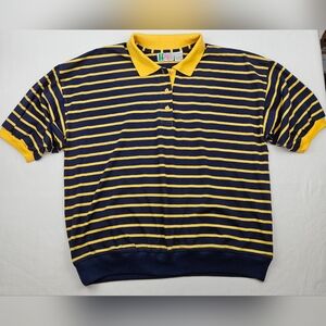BOLO SPIRIT striped collared short sleeve shirt navy yellow womens large Vintage